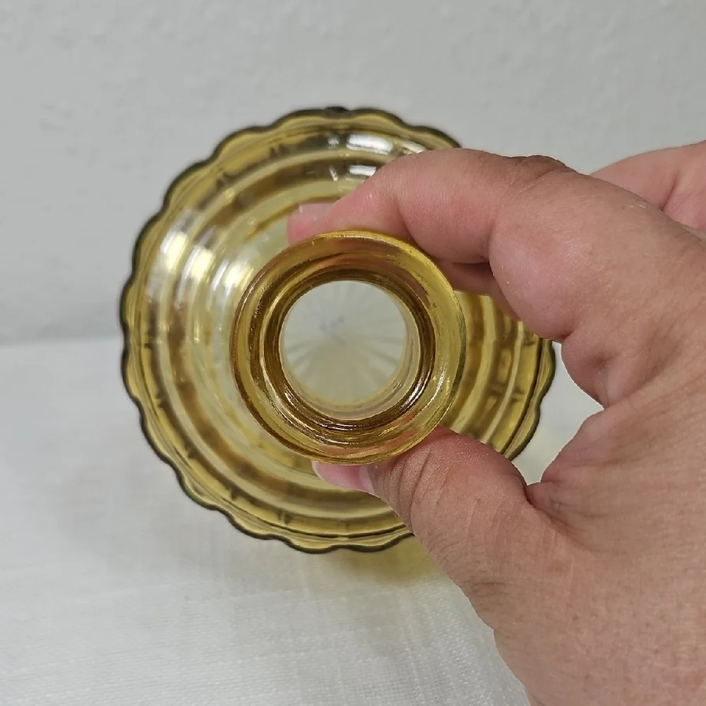 Vintage Yellow Glass Decorative Bottle with Metal Cross Accent  Bud Vase 5"x3.5" - Picture 2 of 9